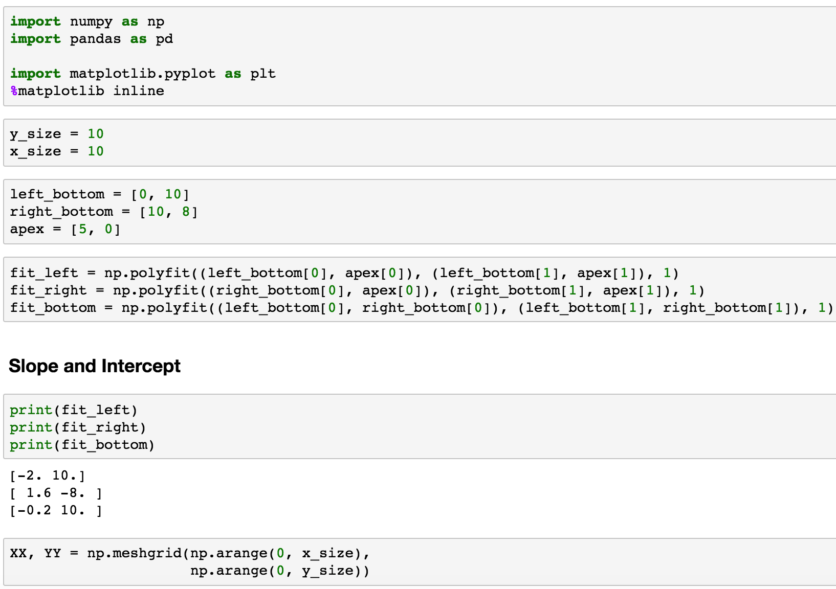 Create a numpy meshgrid with the image of size 10 x 10